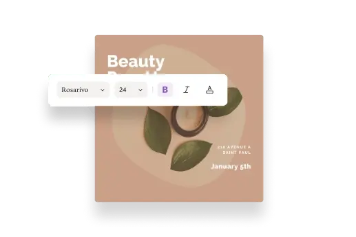 Modelo de Instagram de beleza com controlos de edição de texto