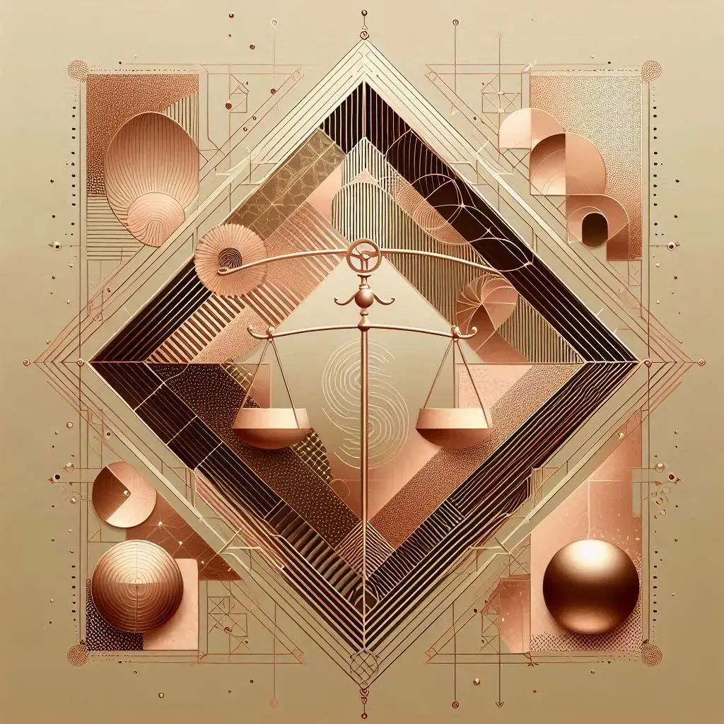 The results of the prompt: "An elegant Libra-inspired background featuring balanced geometric shapes and a rose gold color palette."