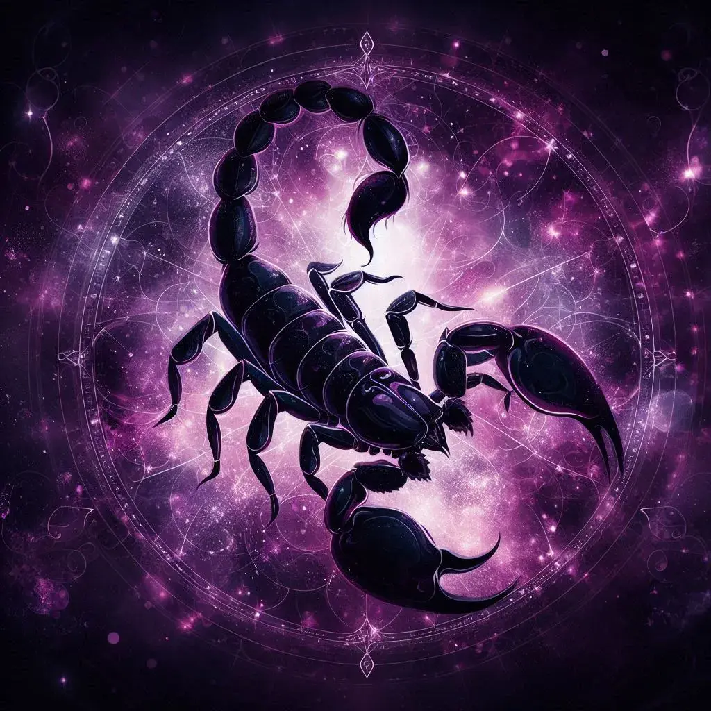 The results of the prompt: "A mystical Scorpio wallpaper with deep purples and blacks, incorporating subtle scorpion silhouettes."