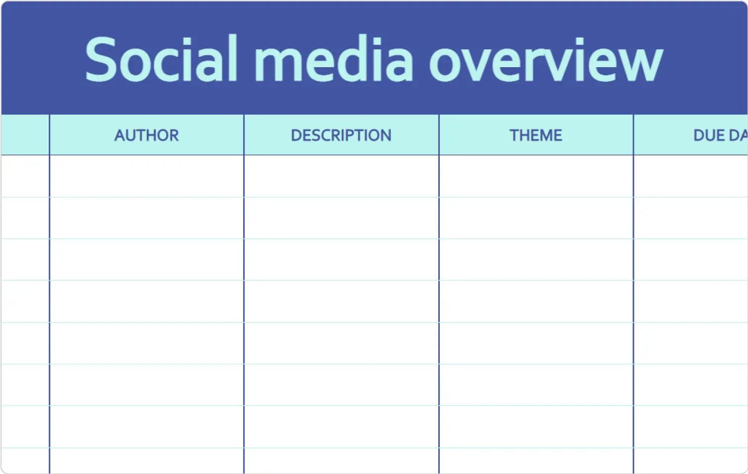 Example of a content tracking spreadsheet from Microsoft Create.