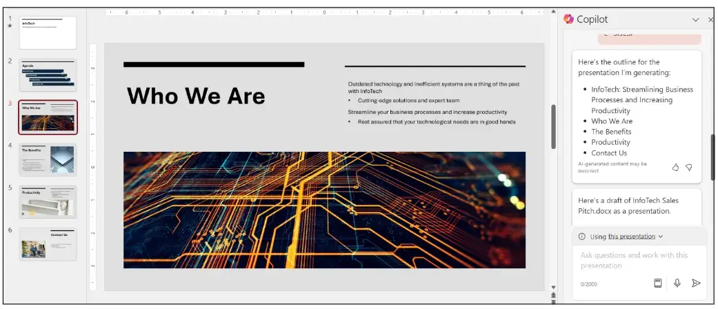 A screenshot of the presentation Copilot and Designer made from the selected file