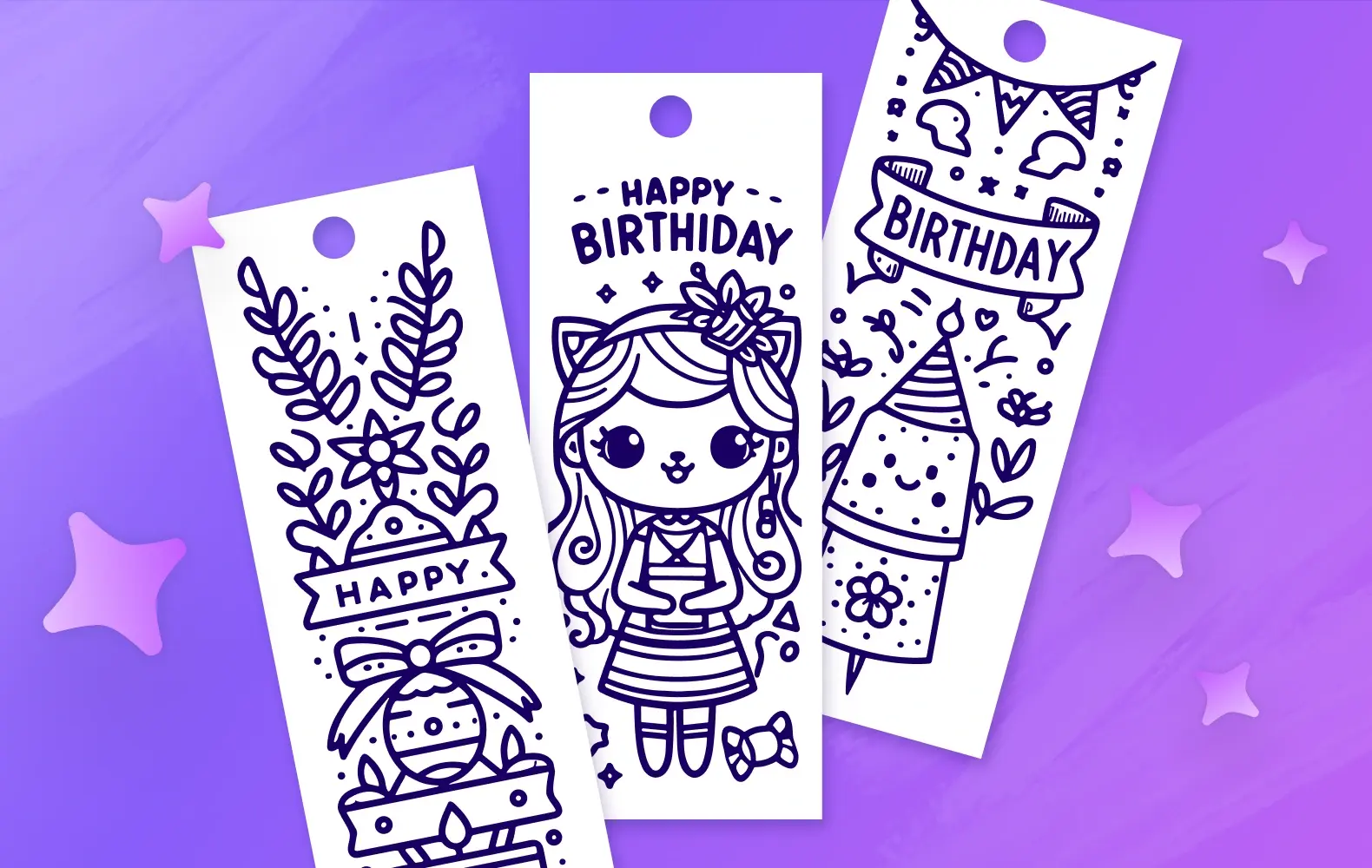 3 cute "Happy birthday" bookmarks