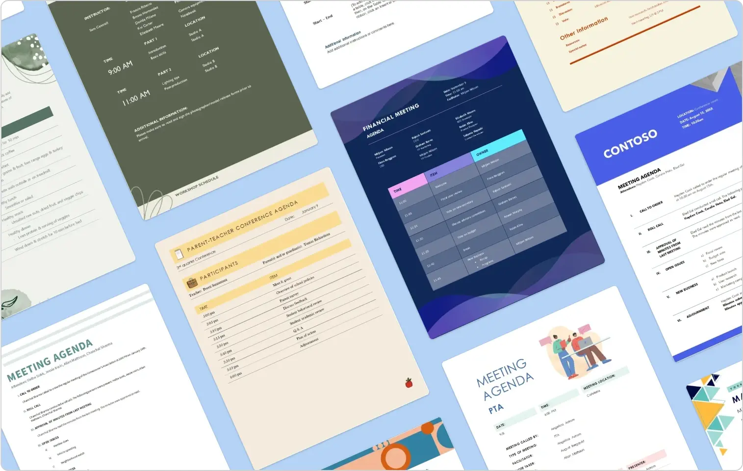 An image of a collage of agenda templates