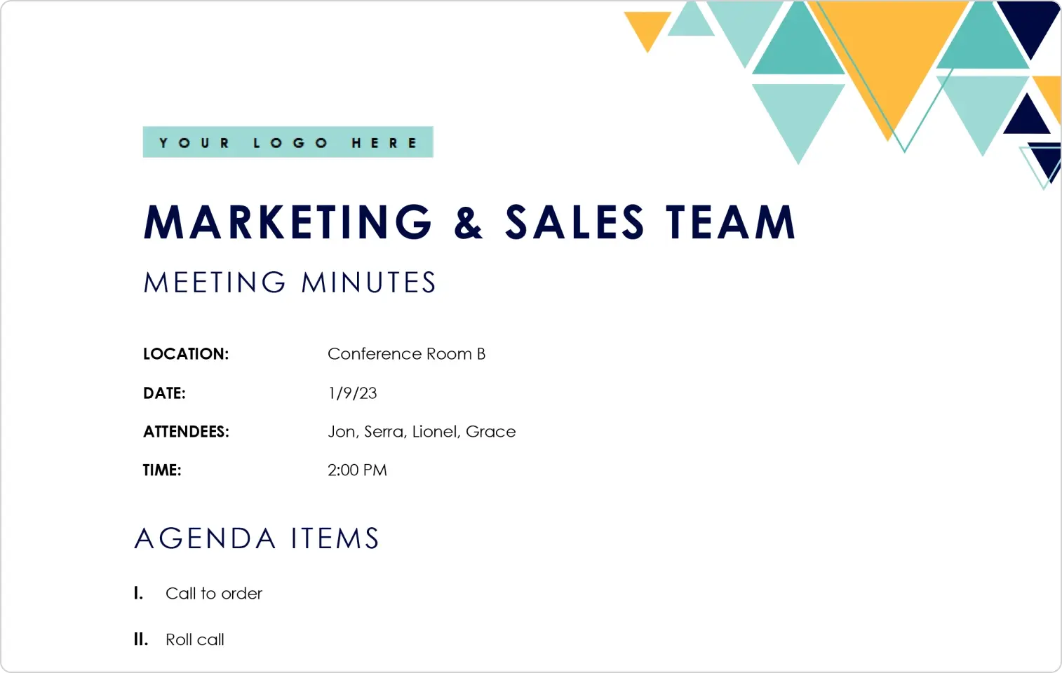 An image of a triangle themed meeting agenda template. 