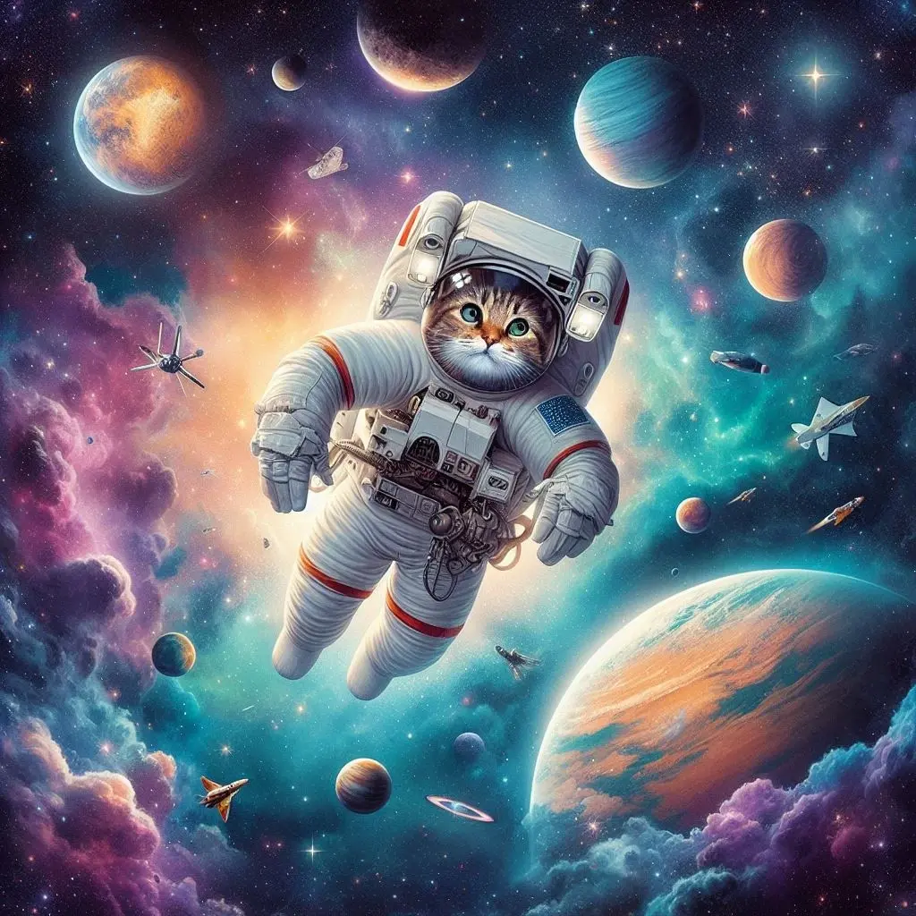 The results of the prompt "A cat in a spacesuit orbiting through the galaxy" 