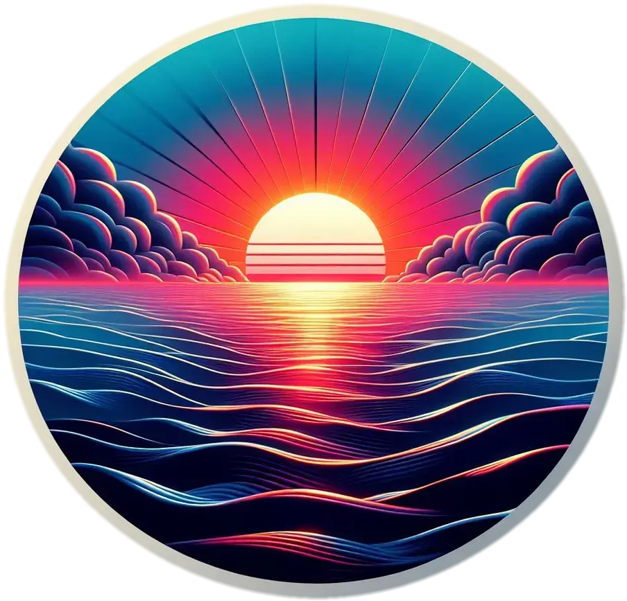 A striking, stylized sunrise illustration