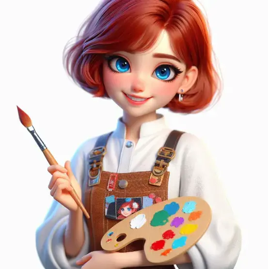 A cute cartoon of a redheaded artist