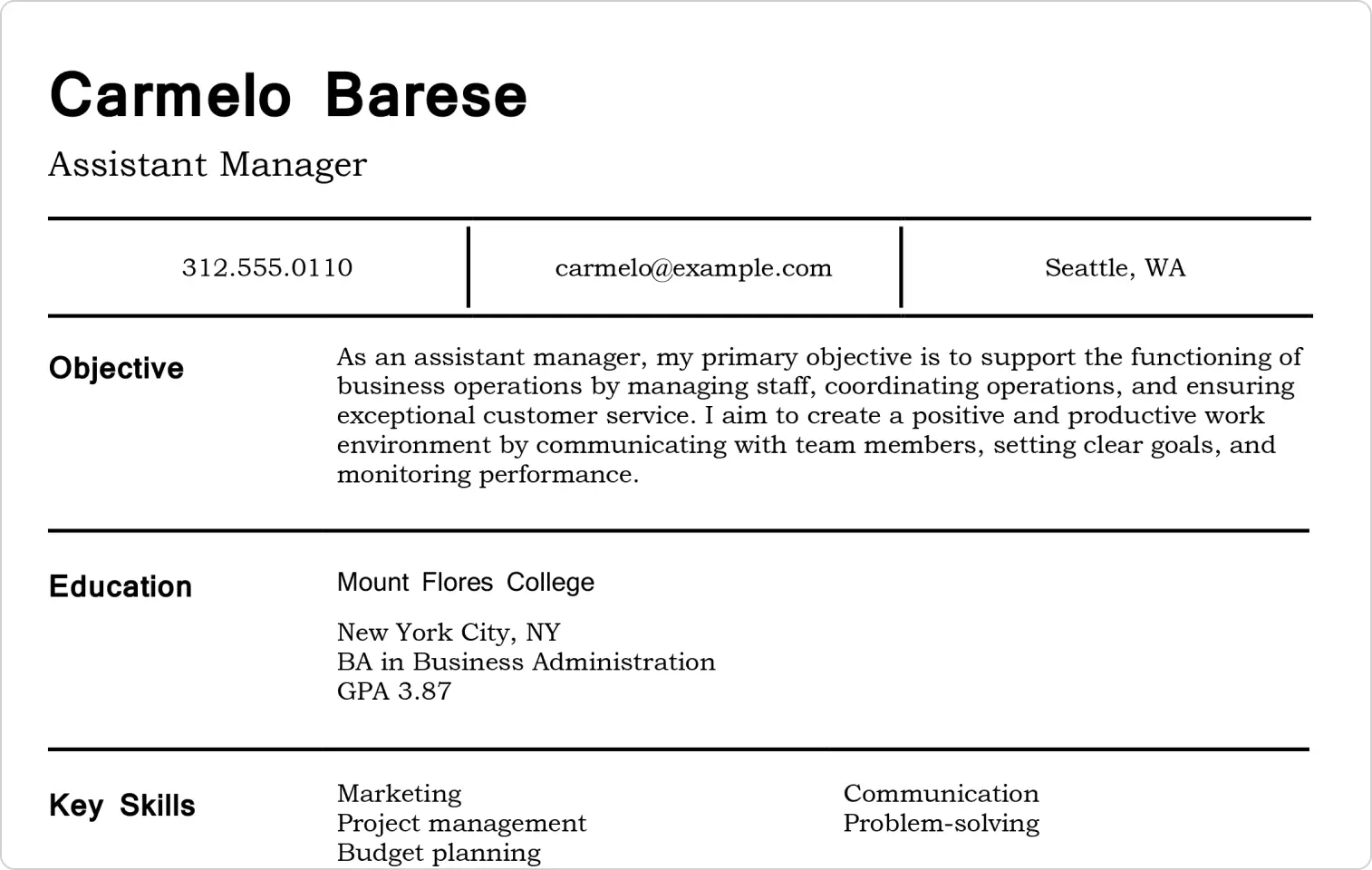 An image of a classic management resume template