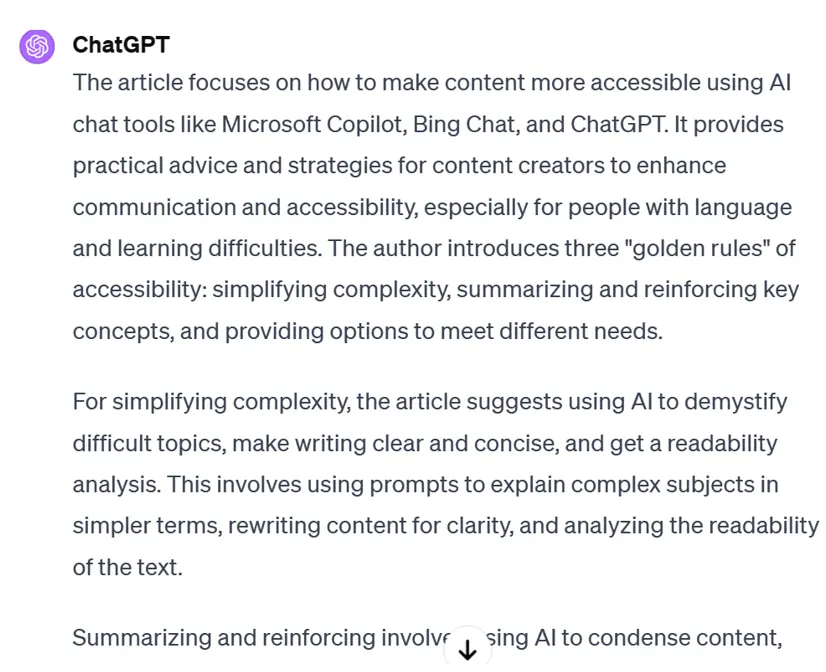 ChatGPT's summary of the first section of the blog post you're reading