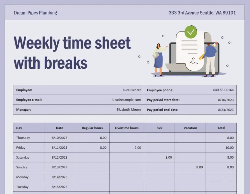 The Biweekly Timesheet template for Excel