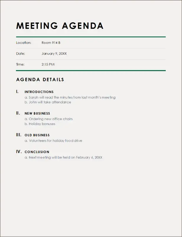 The Classic Meeting Agenda template for Word