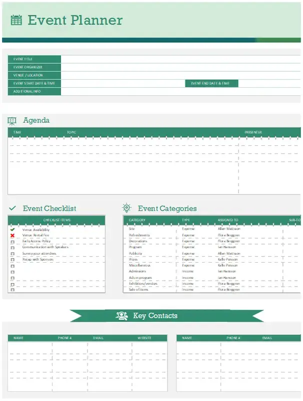The Event Planner and Timeline template for Excel