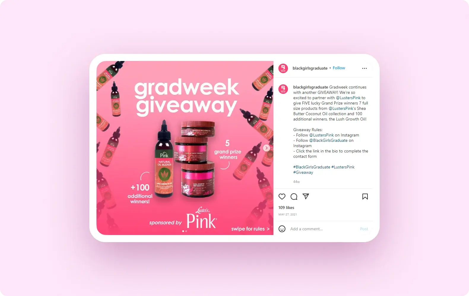 Image of an Instagram giveaway featuring beauty products. 
