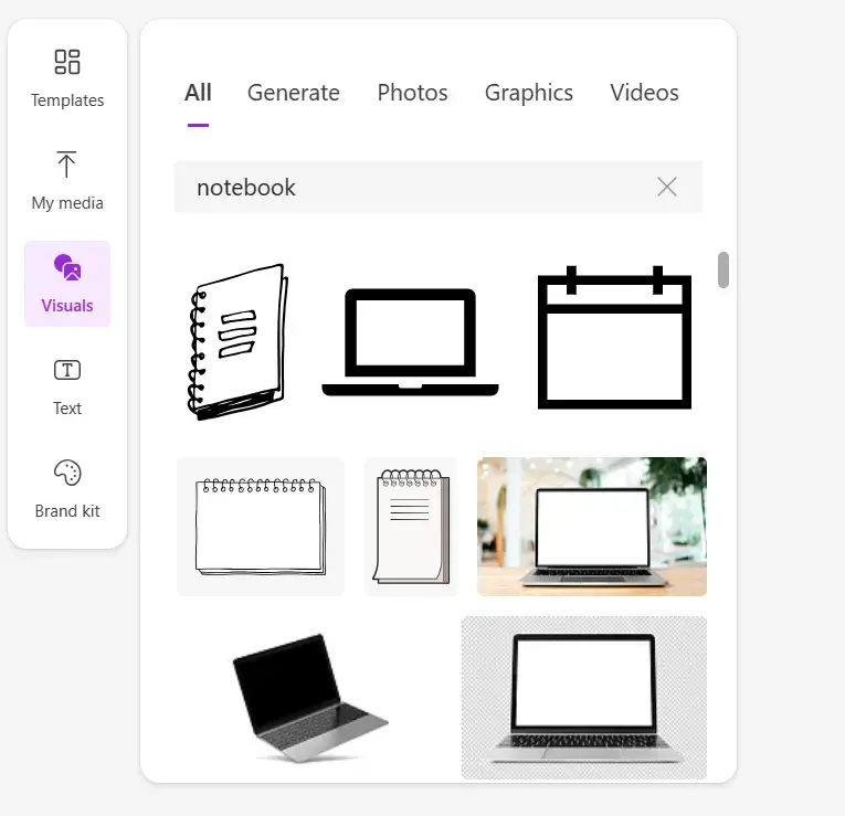 A screenshot of graphics that appear when you search for "notebook" 