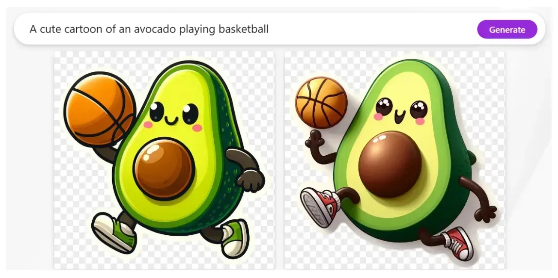 A cute cartoon avocado playing basketball