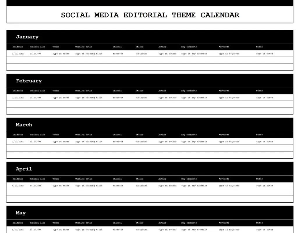 A social media planning template from Microsoft Create