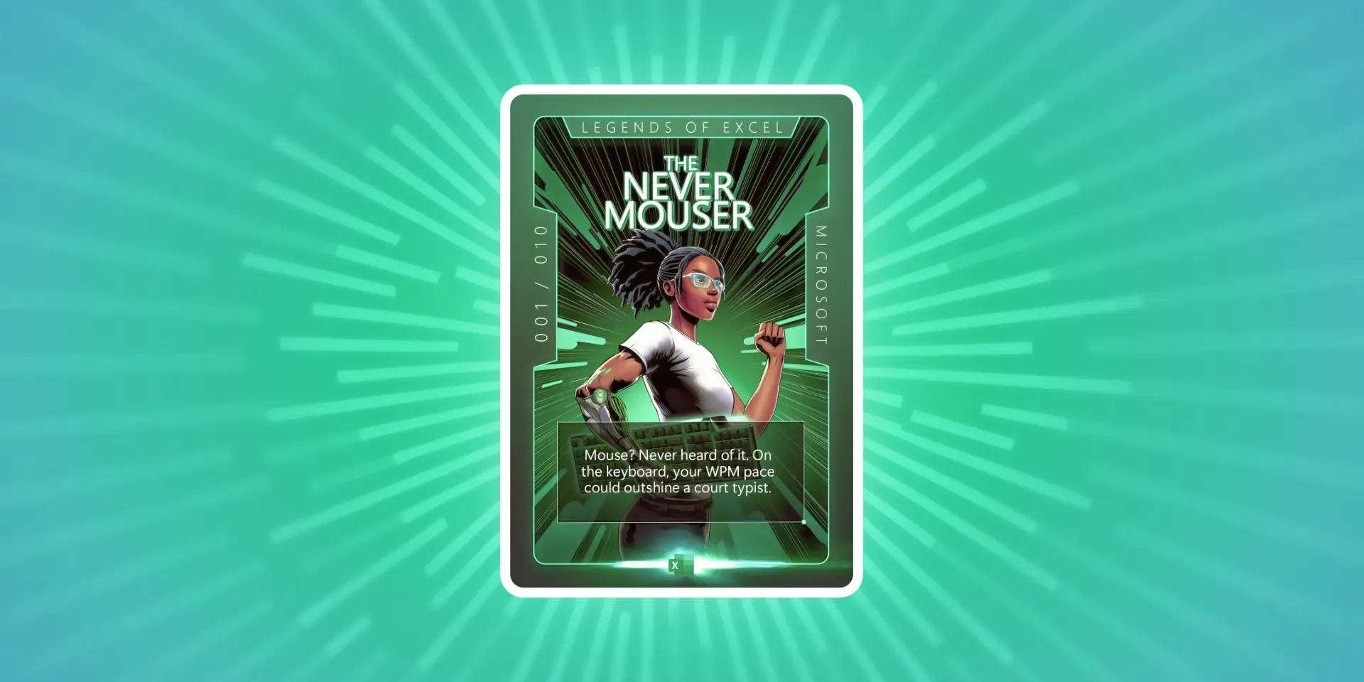 A trading card featuring the Excel Legend known as Never Mouser