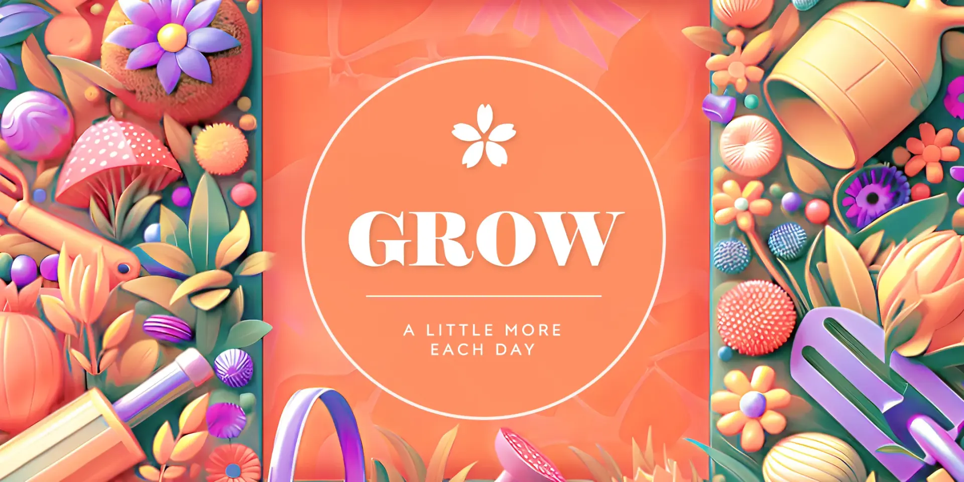 One of the featured templates surrounded by lush 3d flower illustrations