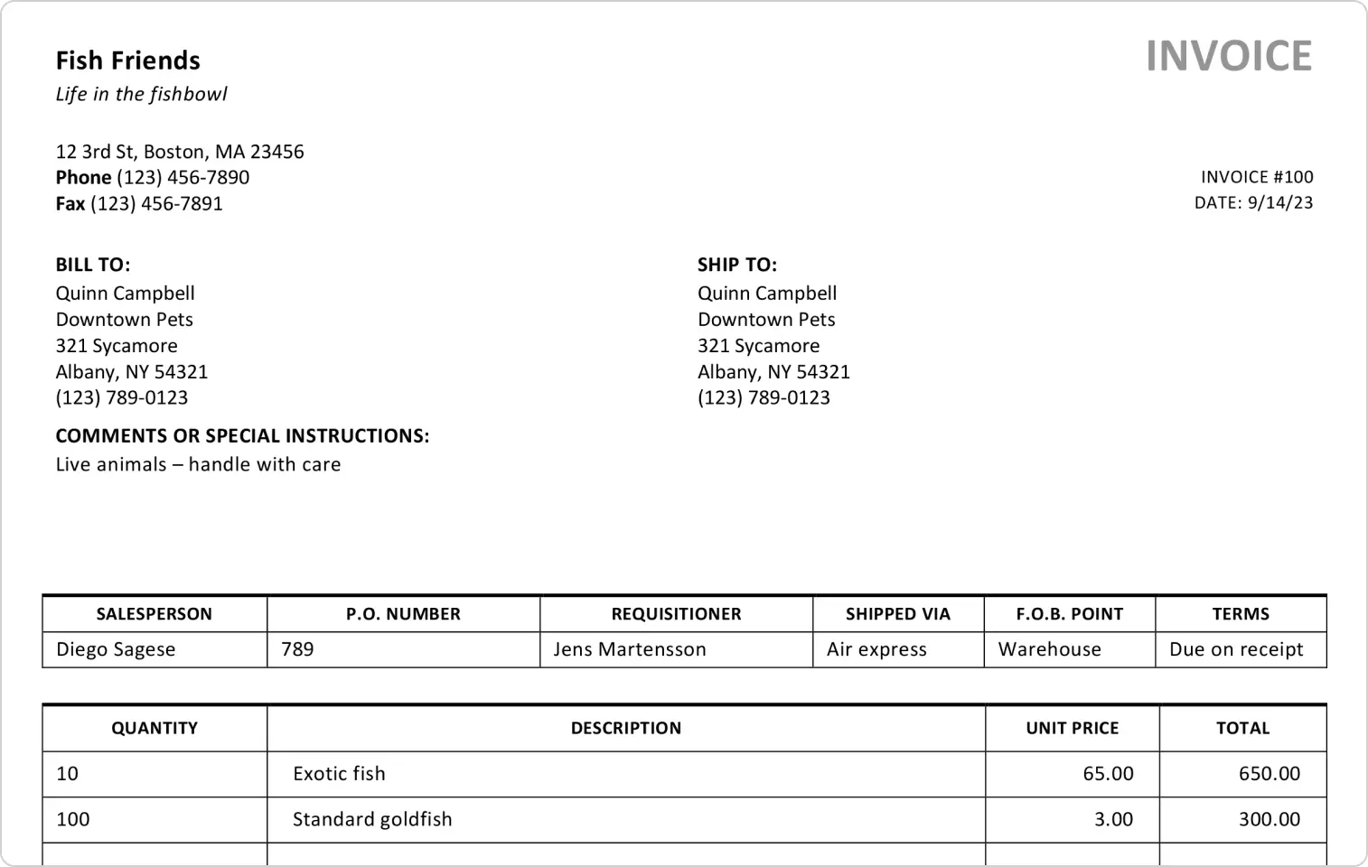 A screenshot of the Microsoft Create sales invoice template