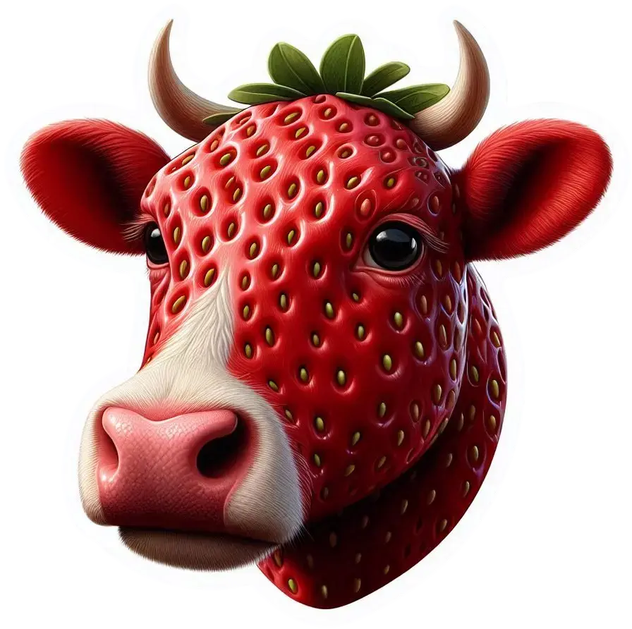 A realistic strawberry cow