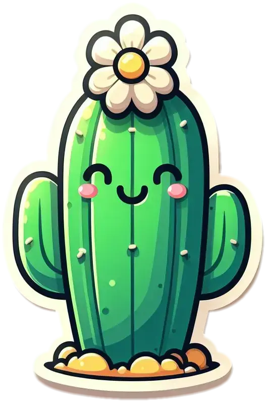 A cute cactus with a white flower on top