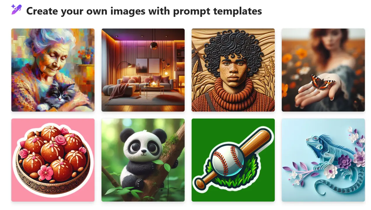 A selection of prompt templates on the Image Creator home screen