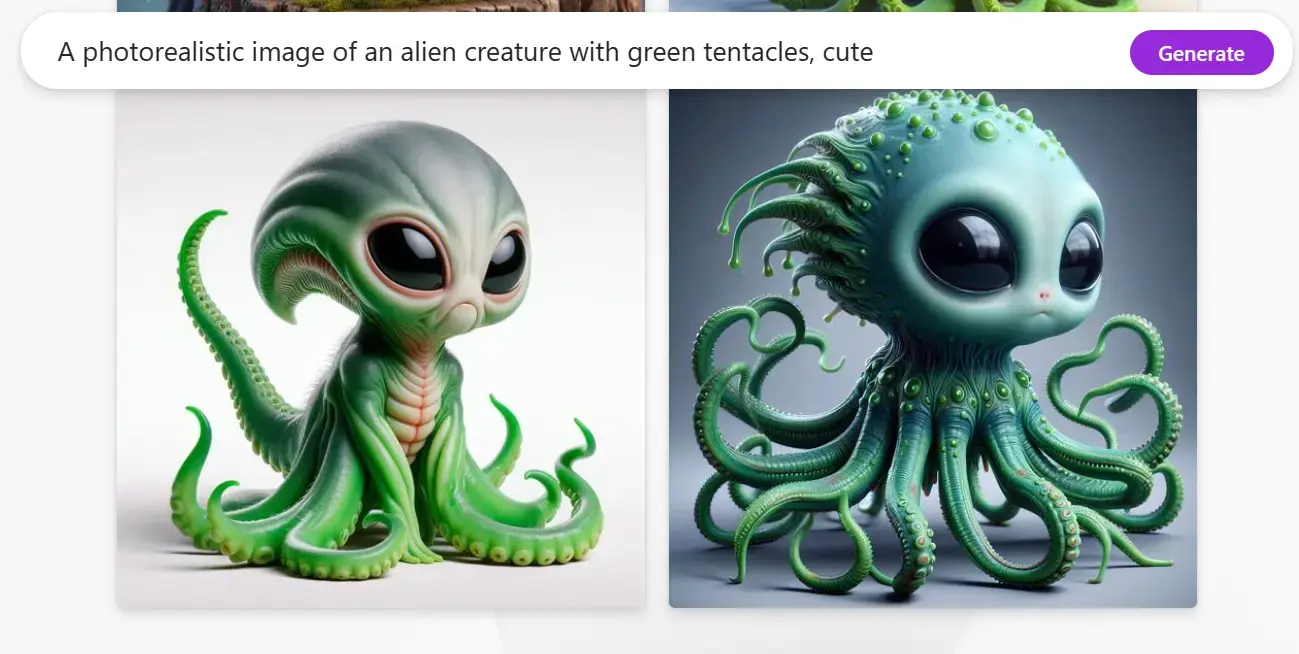 The results of a modified prompt (a cute green alien) 
