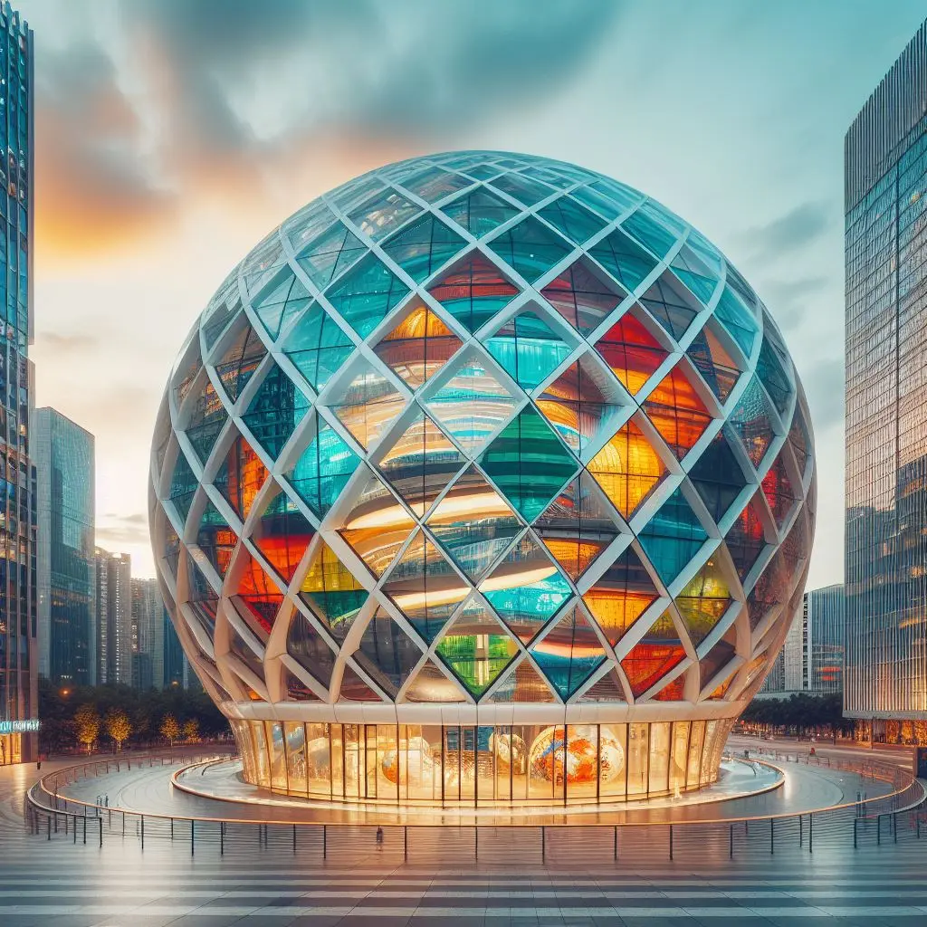 A spherical glass building