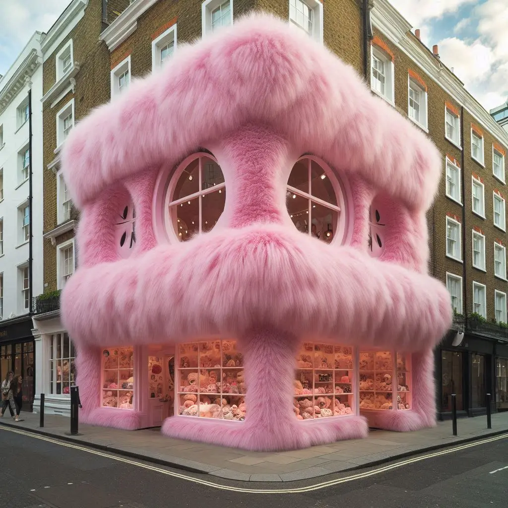 A furry pink building