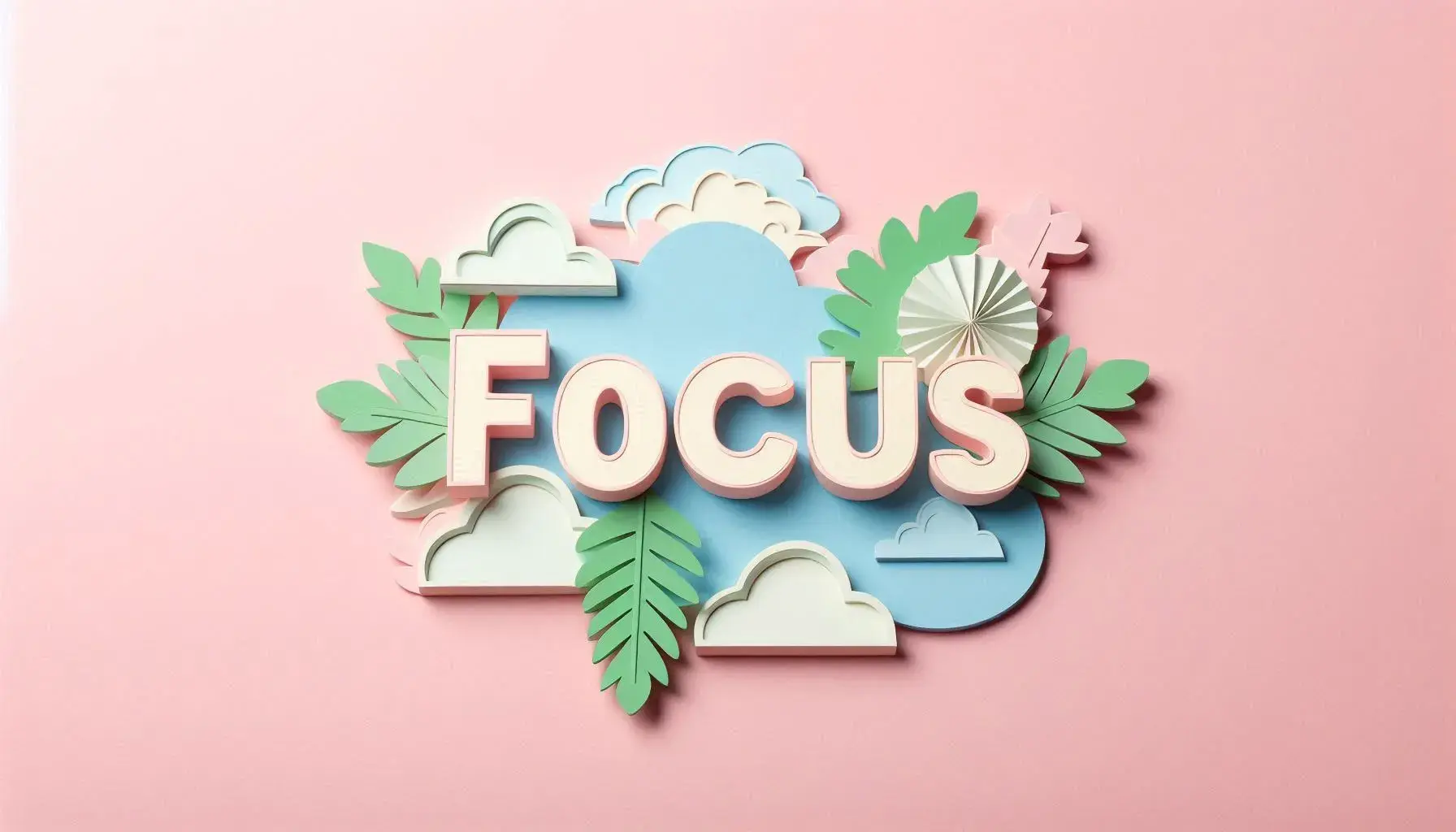 The results of the prompt: "A clean pastel background with the word “FOCUS,” papercraft style" 