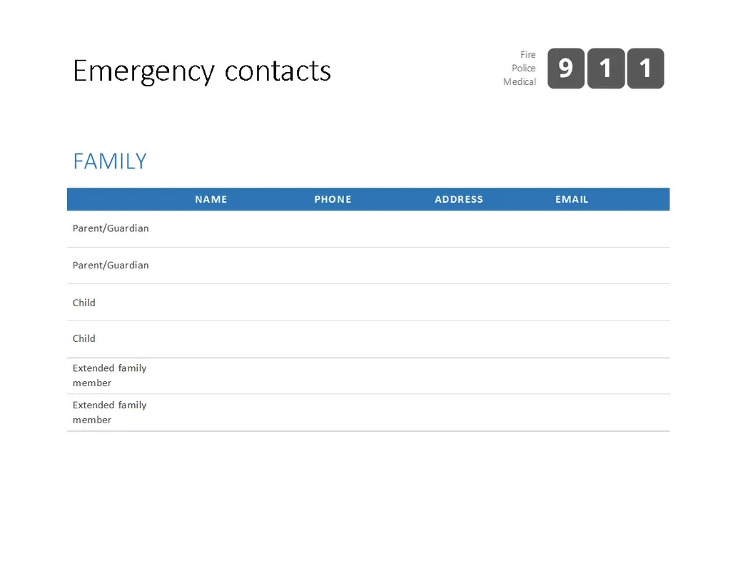 Bold emergency contact list null> modern simple