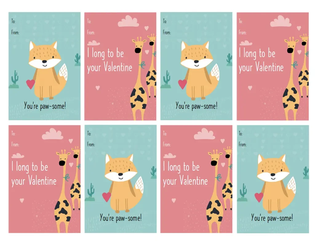 Children's Valentine's Day cards blue whimsical-color-block