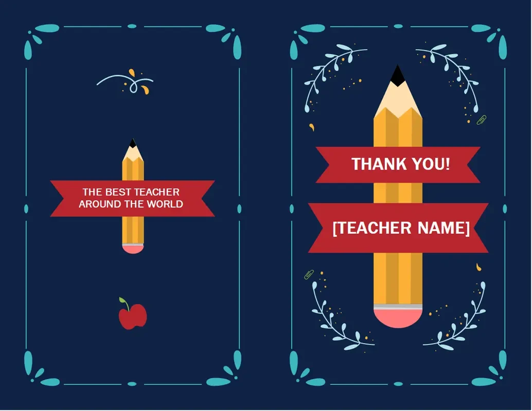 Teacher appreciation card blue whimsical-line