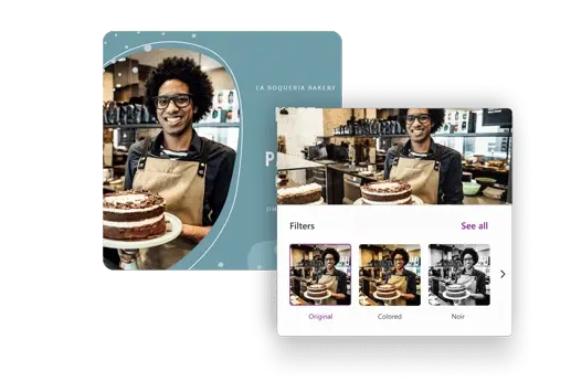 LinkedIn-mal for bakeri med mulighet for bildefiltervalg.