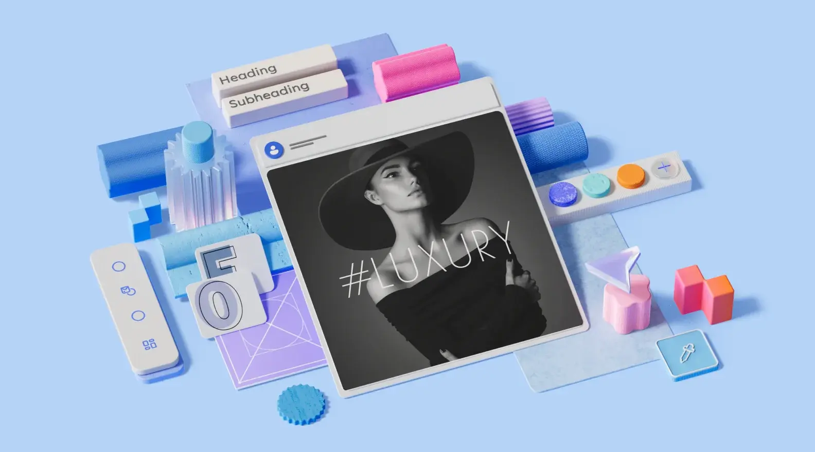 Fashion social media post template surrounded by 3D design elements