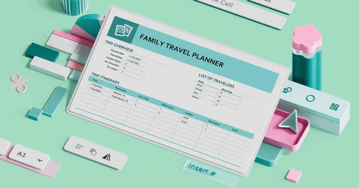 Microsoft Excel template of a family travel planner 