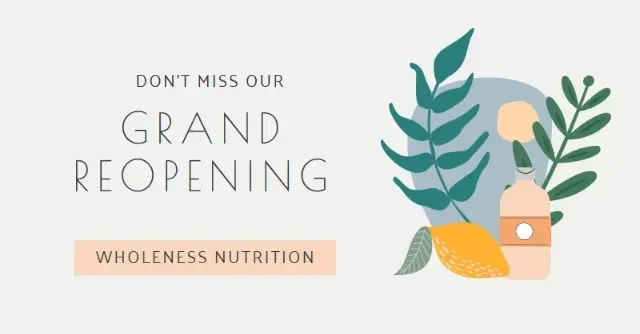 title Teal Whimsical Color Block GRAND REOPENING DON’T MISS OUR WHOLENESS NUTRITION
