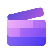 An image of the Clipchamp logo, which is a purple geometric design of a film clapper board.