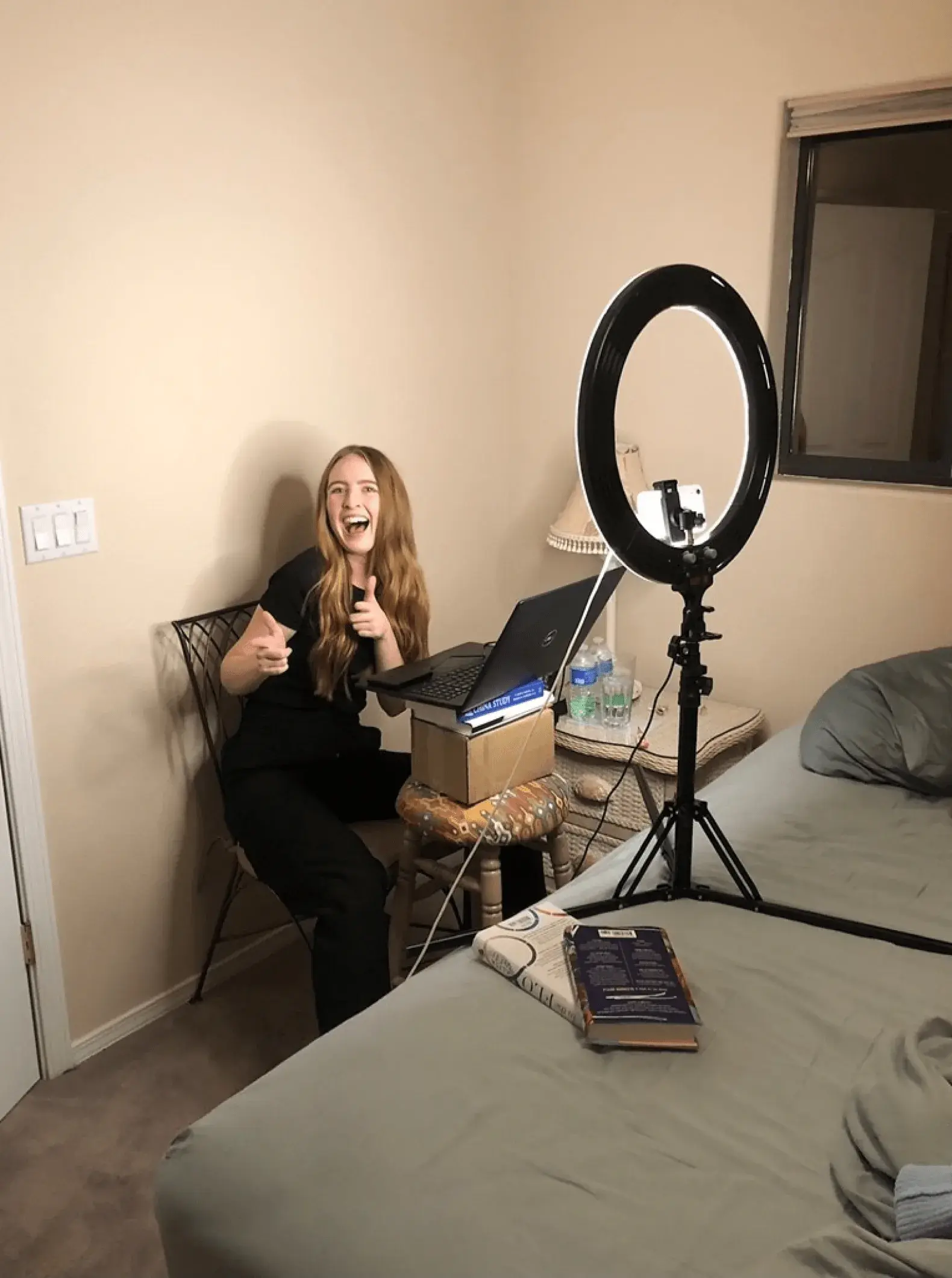 Kat Norton working in her makeshift recording studio