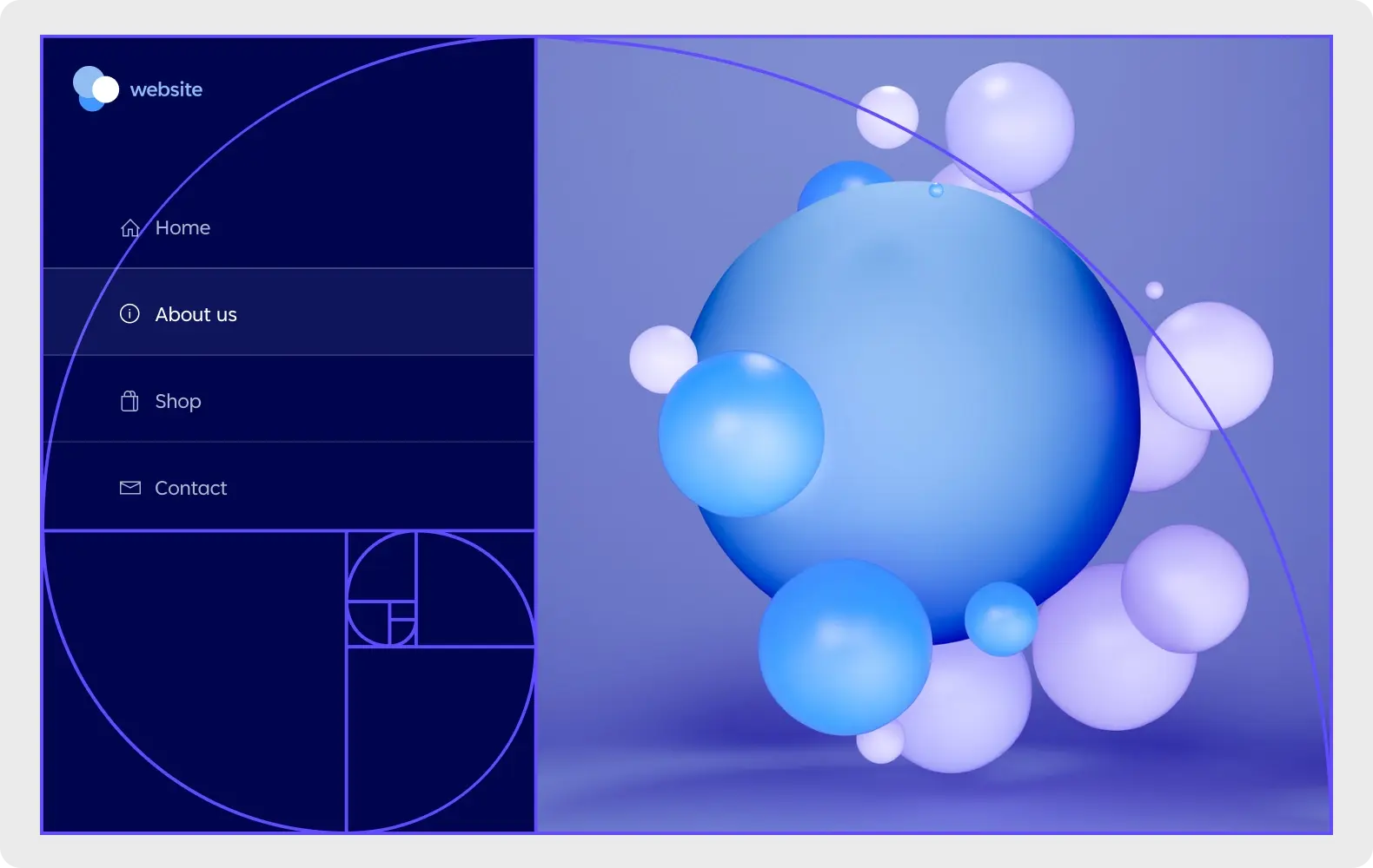 A website with design that features carefully constructed negative space that aligns to the golden ratio.