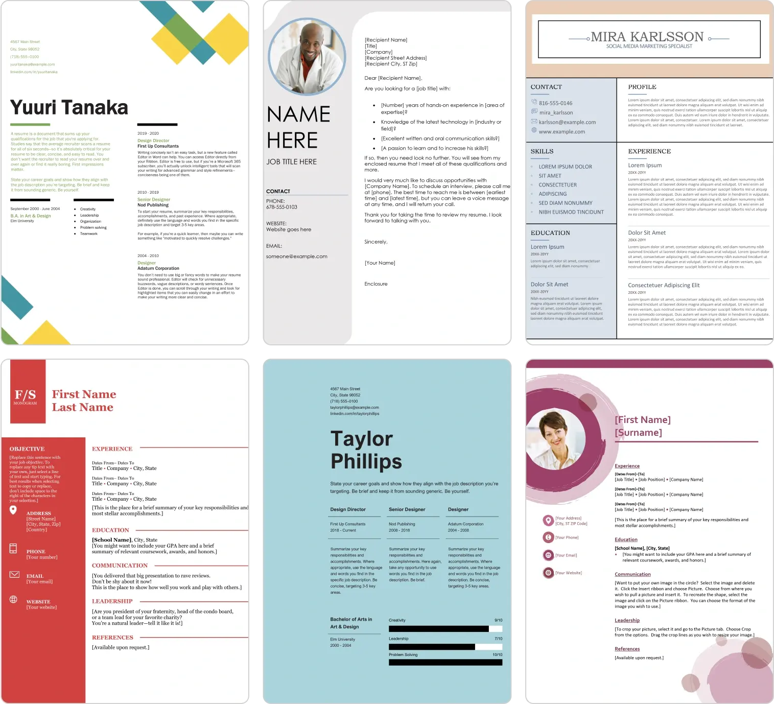 A collage of resume templates