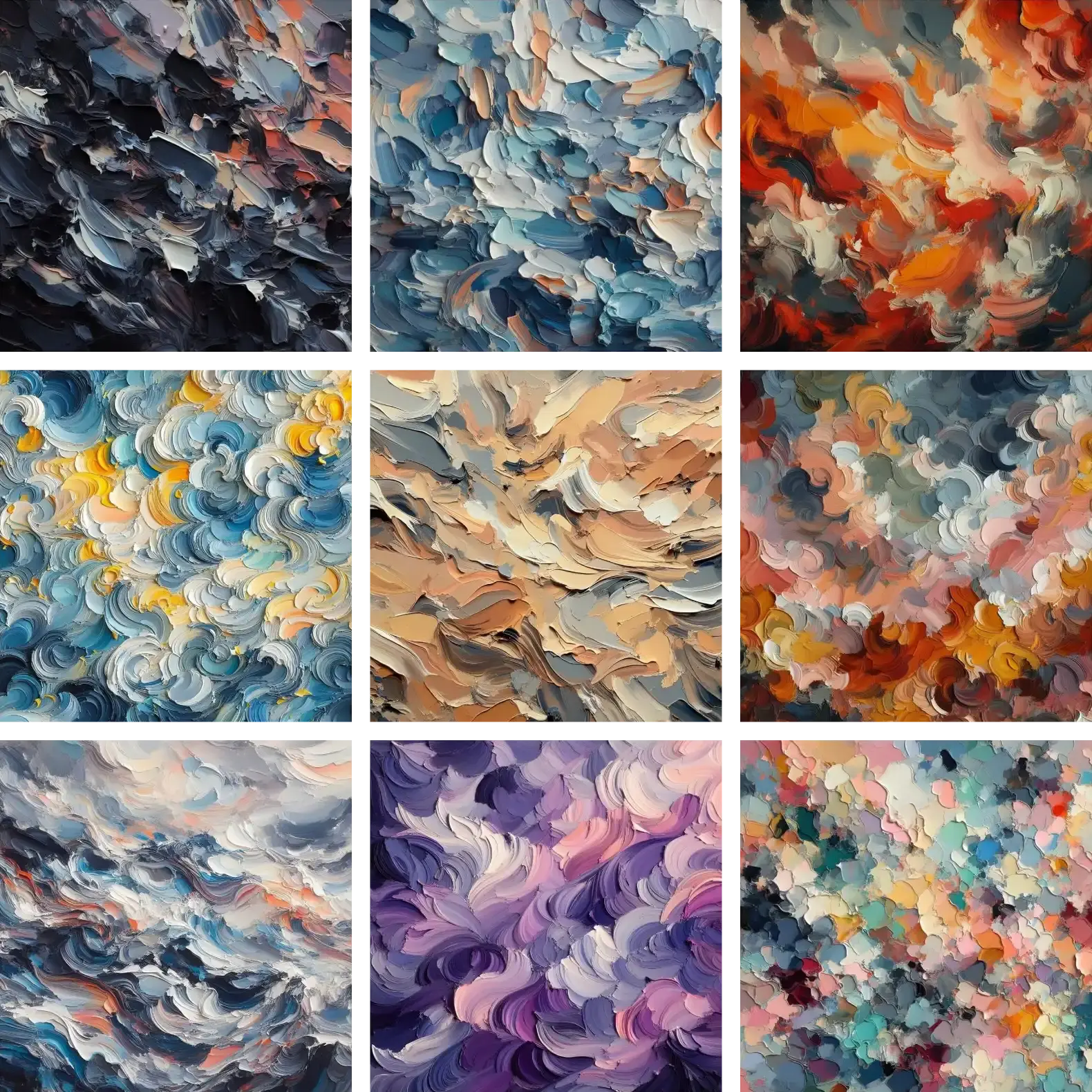 a rainbow of assets generated using impasto prompts