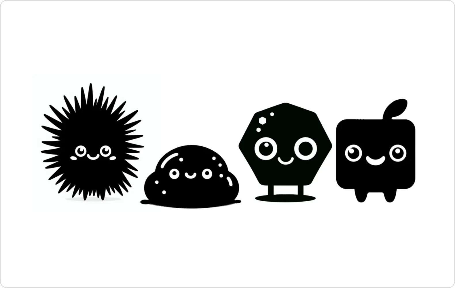 Dall-e generated black figures resembling stickers, characters, and icons