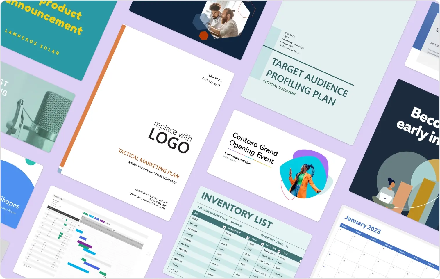 A collage of business templates