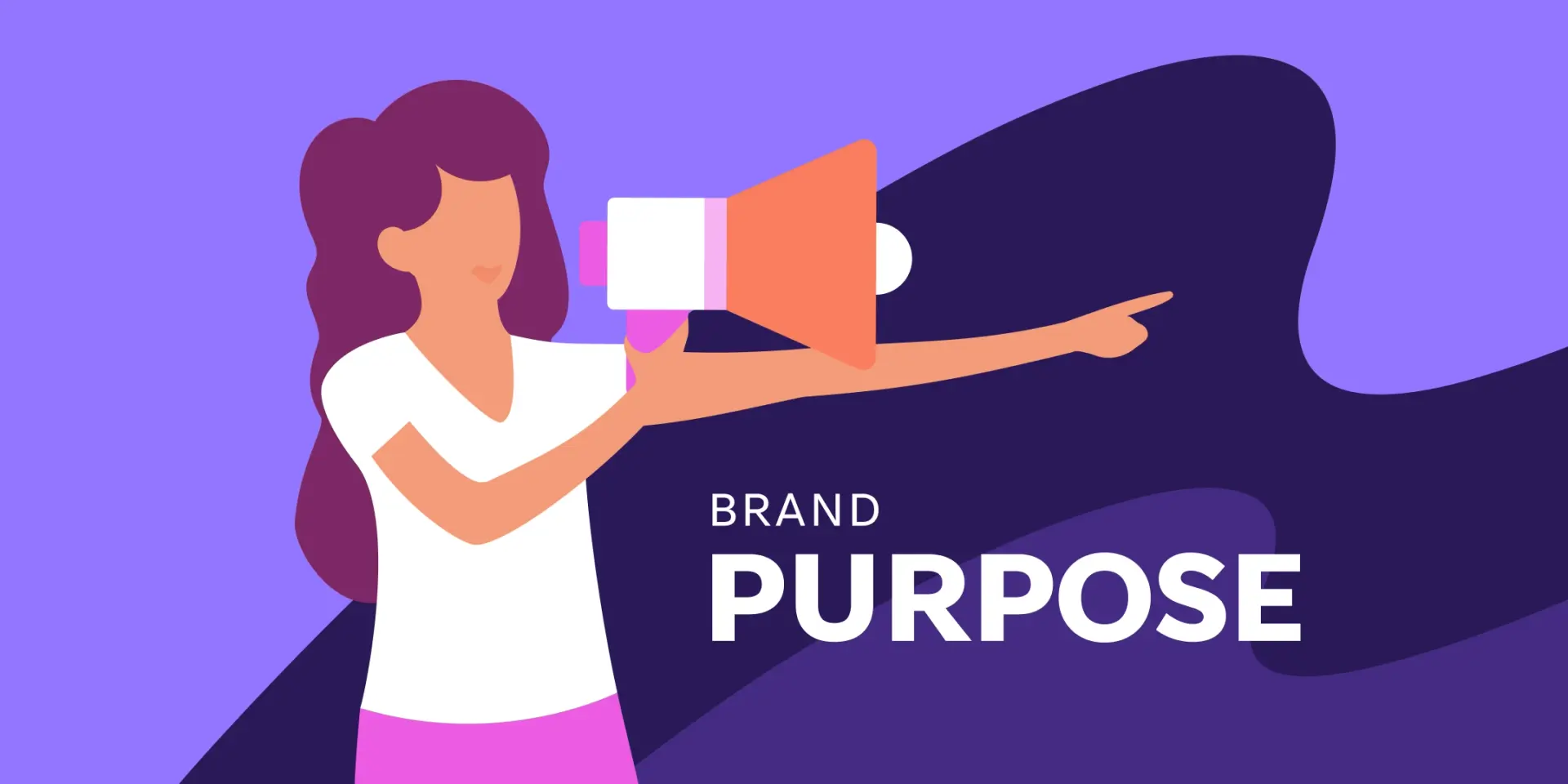 An illustrated graphic of a woman with a megaphone, framing the words "BRAND PURPOSE." 