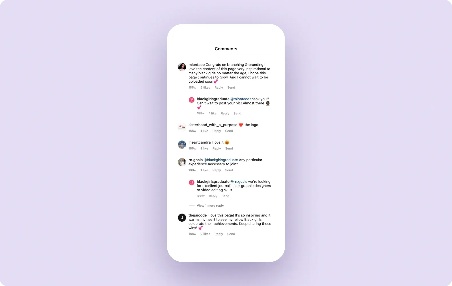 Image of comments and replies for an Instagram post.