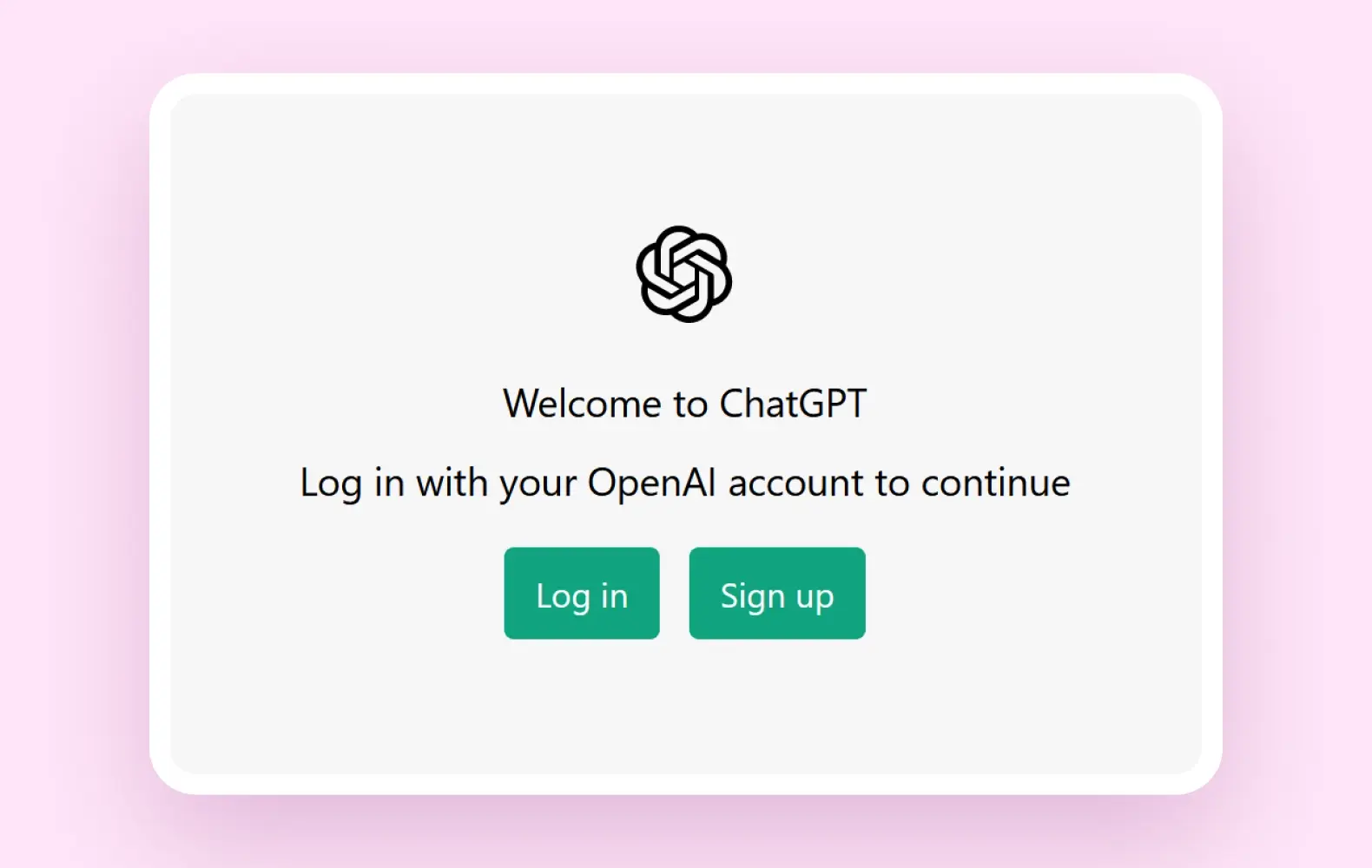 Welcome dialog box for ChatGPT, where you can create a new account or log in.