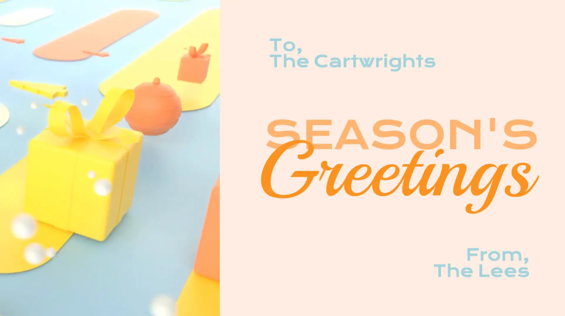 An image of a season's greetings video template, in yellow and orange. 