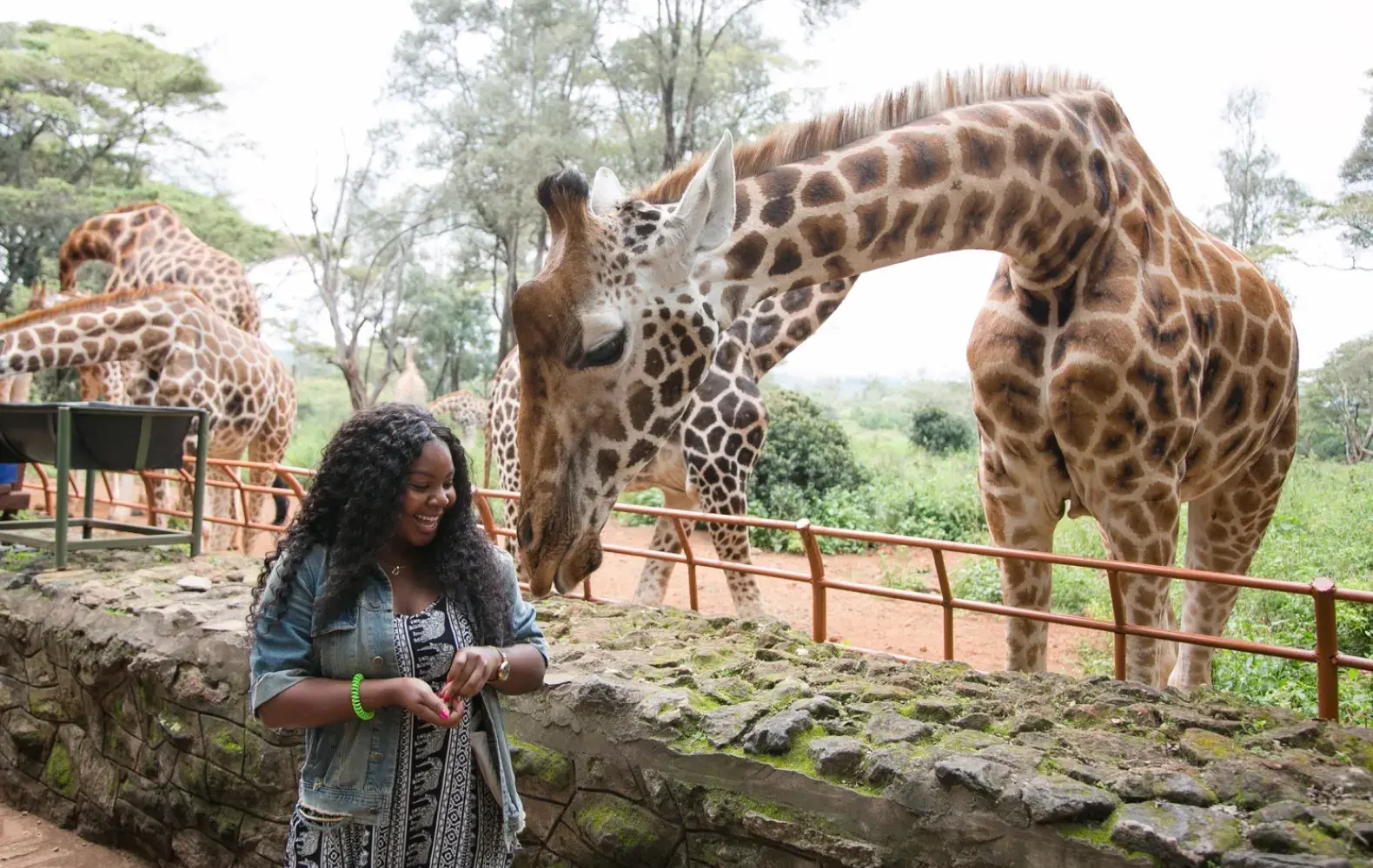 Danielle Skeen visiting the Giraffe Centre on holiday in Nairobi, Kenya.