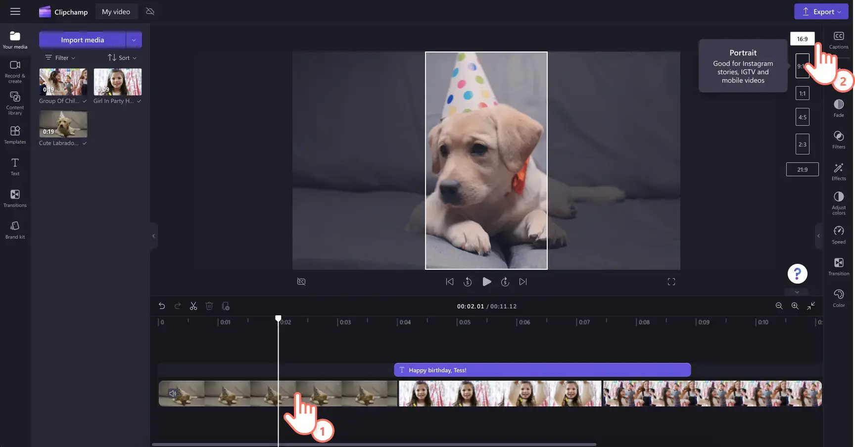 A screenshot of Climpchamp's interface where you can adjust the video size